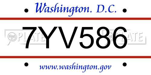 7YV586 District Of Columbia License Plate