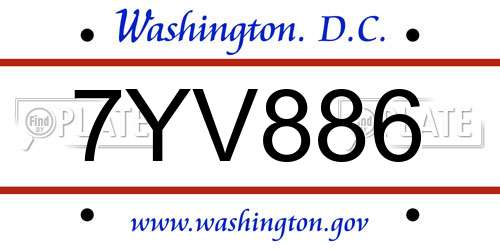 7YV886 District Of Columbia License Plate