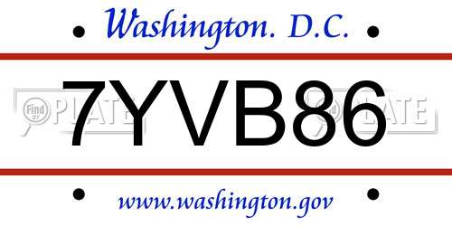 7YVB86 District Of Columbia License Plate