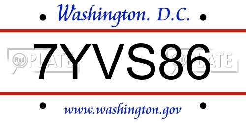 7YVS86 District Of Columbia License Plate