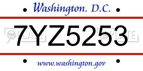 7YZ5253 District Of Columbia License Plate
