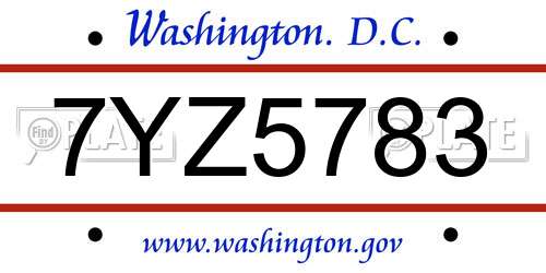 7YZ5783 District Of Columbia License Plate