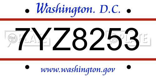 7YZ8253 District Of Columbia License Plate