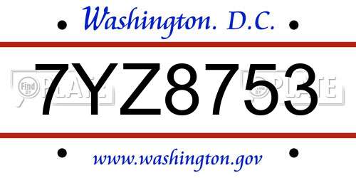 7YZ8753 District Of Columbia License Plate