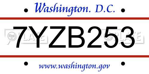 7YZB253 District Of Columbia License Plate