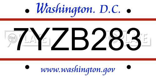 7YZB283 District Of Columbia License Plate