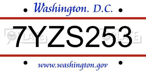7YZS253 District Of Columbia License Plate