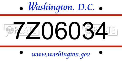 7Z06034 District Of Columbia License Plate