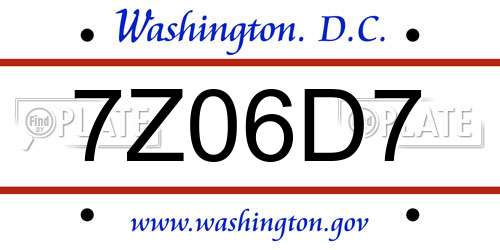 7Z06D7 District Of Columbia License Plate