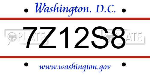 7Z12S8 District Of Columbia License Plate