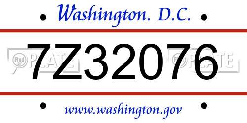 7Z32076 District Of Columbia License Plate