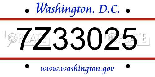 7Z33025 District Of Columbia License Plate