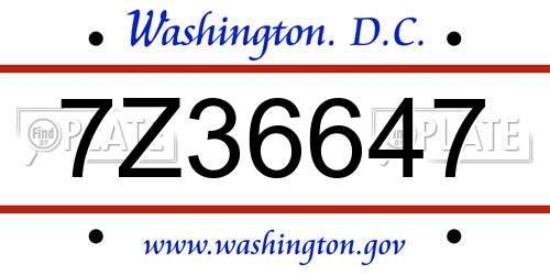 7Z36647 District Of Columbia License Plate
