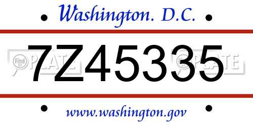 7Z45335 District Of Columbia License Plate