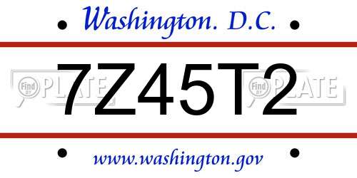 7Z45T2 District Of Columbia License Plate