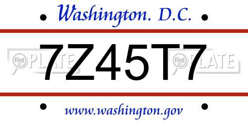 7Z45T7 District Of Columbia License Plate