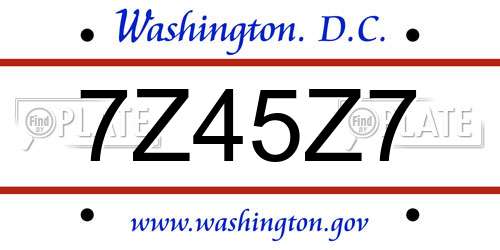 7Z45Z7 District Of Columbia License Plate