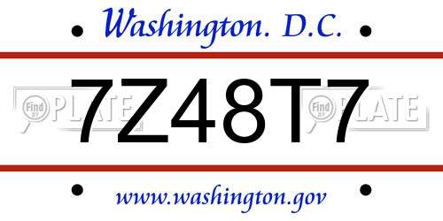 7Z48T7 District Of Columbia License Plate