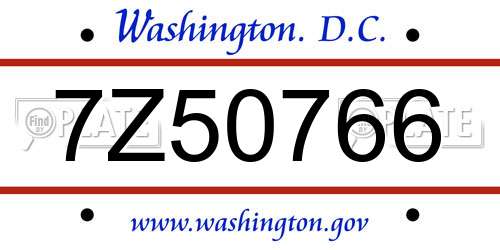 7Z50766 District Of Columbia License Plate