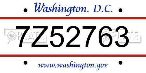 7Z52763 District Of Columbia License Plate