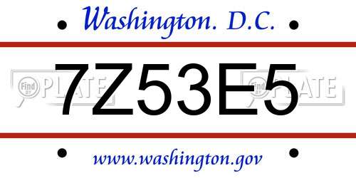 7Z53E5 District Of Columbia License Plate