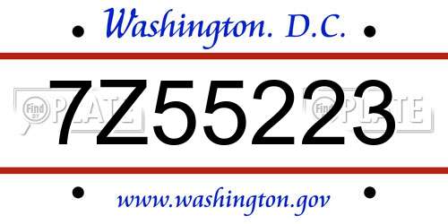 7Z55223 District Of Columbia License Plate