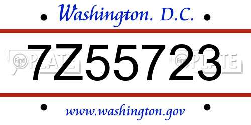 7Z55723 District Of Columbia License Plate