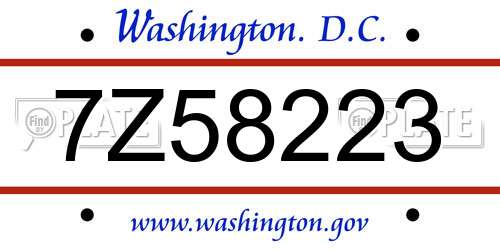 7Z58223 District Of Columbia License Plate