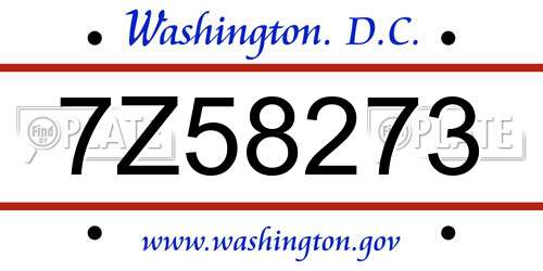 7Z58273 District Of Columbia License Plate