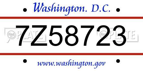 7Z58723 District Of Columbia License Plate