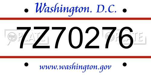 7Z70276 District Of Columbia License Plate