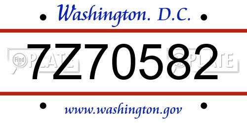 7Z70582 District Of Columbia License Plate
