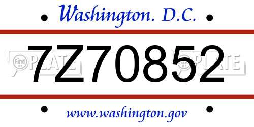 7Z70852 District Of Columbia License Plate