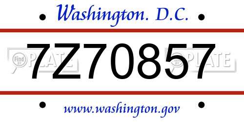 7Z70857 District Of Columbia License Plate