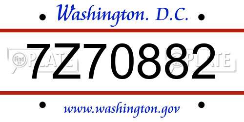 7Z70882 District Of Columbia License Plate