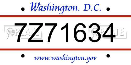 7Z71634 District Of Columbia License Plate