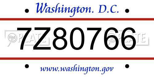 7Z80766 District Of Columbia License Plate