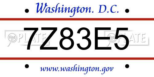 7Z83E5 District Of Columbia License Plate