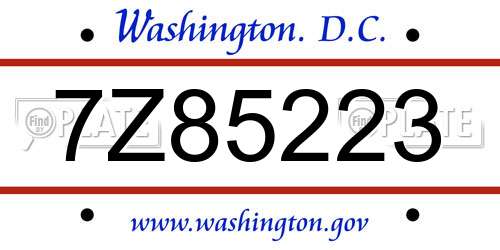 7Z85223 District Of Columbia License Plate