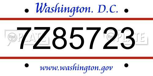 7Z85723 District Of Columbia License Plate