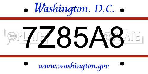 7Z85A8 District Of Columbia License Plate