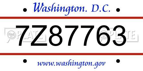 7Z87763 District Of Columbia License Plate