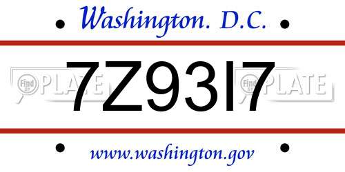 7Z93I7 District Of Columbia License Plate