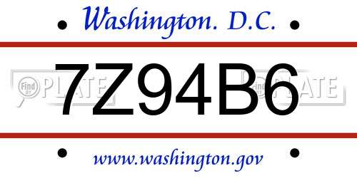 7Z94B6 District Of Columbia License Plate