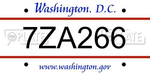 7ZA266 District Of Columbia License Plate