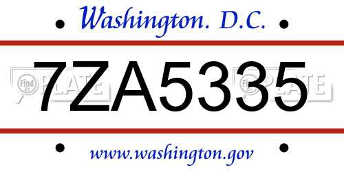 7ZA5335 District Of Columbia License Plate