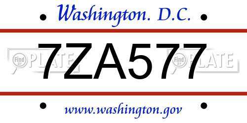 7ZA577 District Of Columbia License Plate