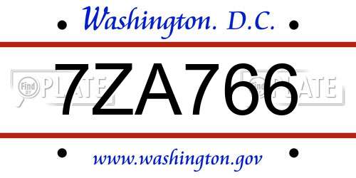 7ZA766 District Of Columbia License Plate