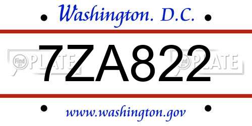 7ZA822 District Of Columbia License Plate