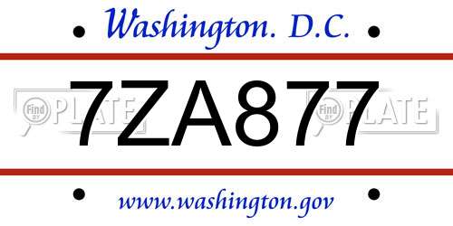 7ZA877 District Of Columbia License Plate